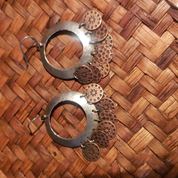 Silpada Oxidized SS Open Disc & Copper Coin Dangle ChaCha Earrings - Picture 2 of 3